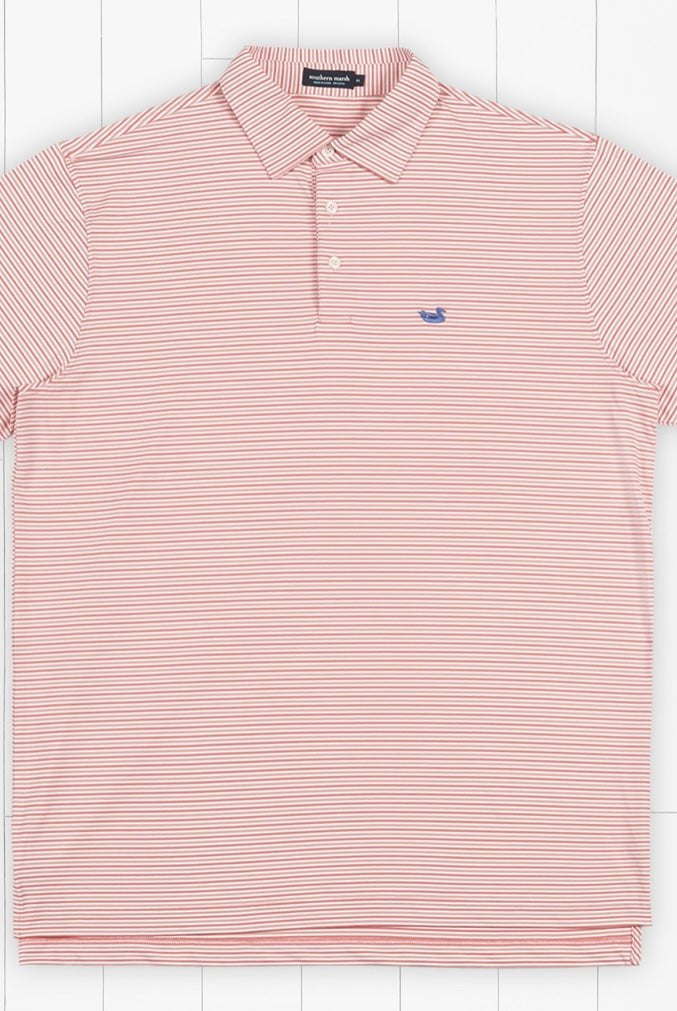 Southern Marsh Performance Polo - Sumter Stripe - Coral/White - Southern Marsh Polo -Jimberly's Boutique-Olive Branch-Mississippi