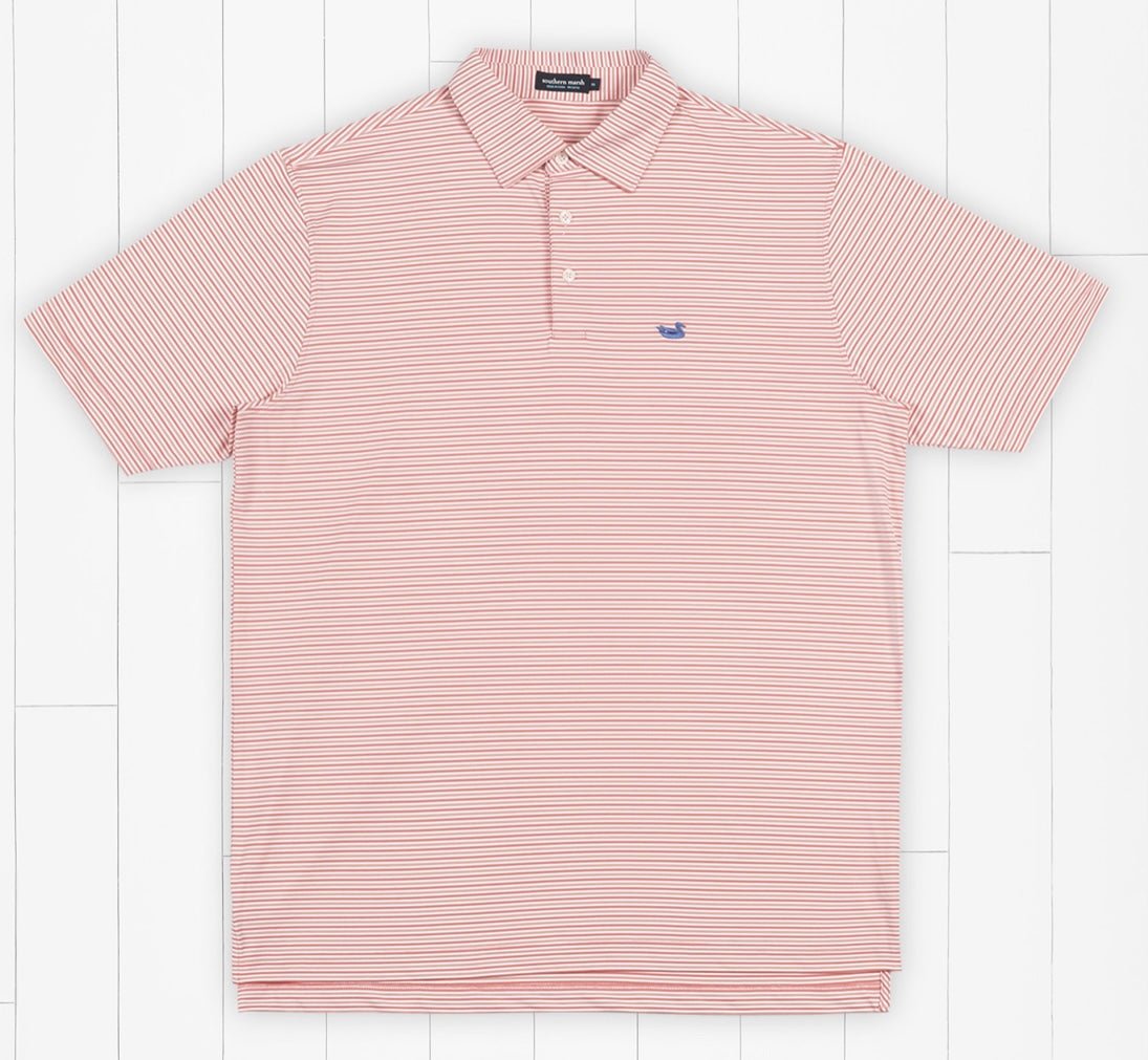 Southern Marsh Performance Polo - Sumter Stripe - Coral/White - Jimberly's Boutique