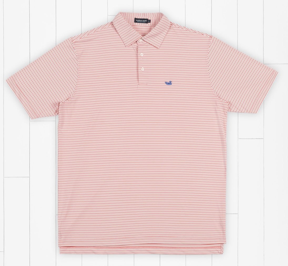 Southern Marsh Performance Polo - Sumter Stripe - Coral/White - Southern Marsh Polo -Jimberly's Boutique-Olive Branch-Mississippi