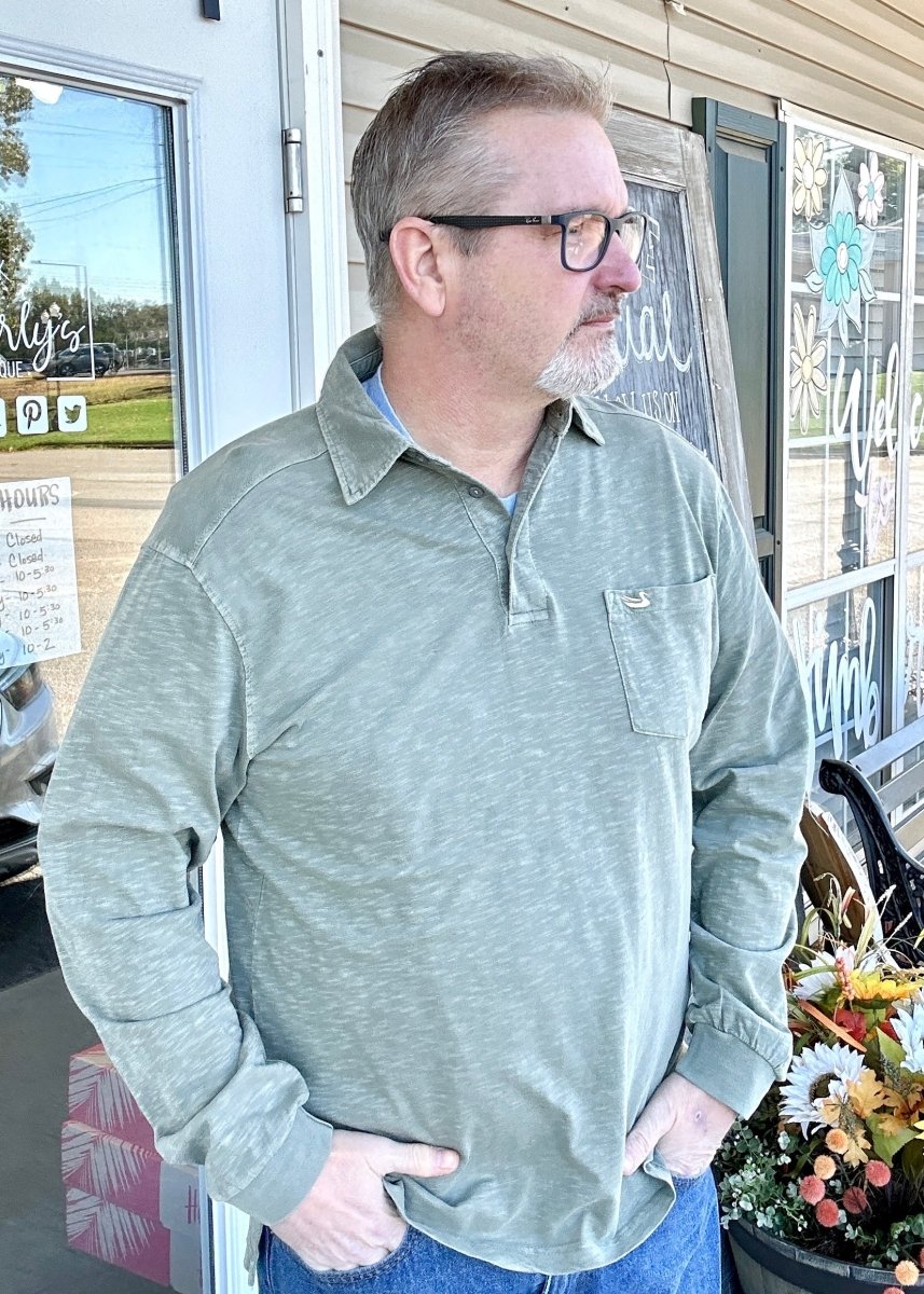 Southern Marsh Slub Polo - Long Sleeve - Sandstone or Washed Blue - Southern Slub Polo -Jimberly's Boutique-Olive Branch-Mississippi