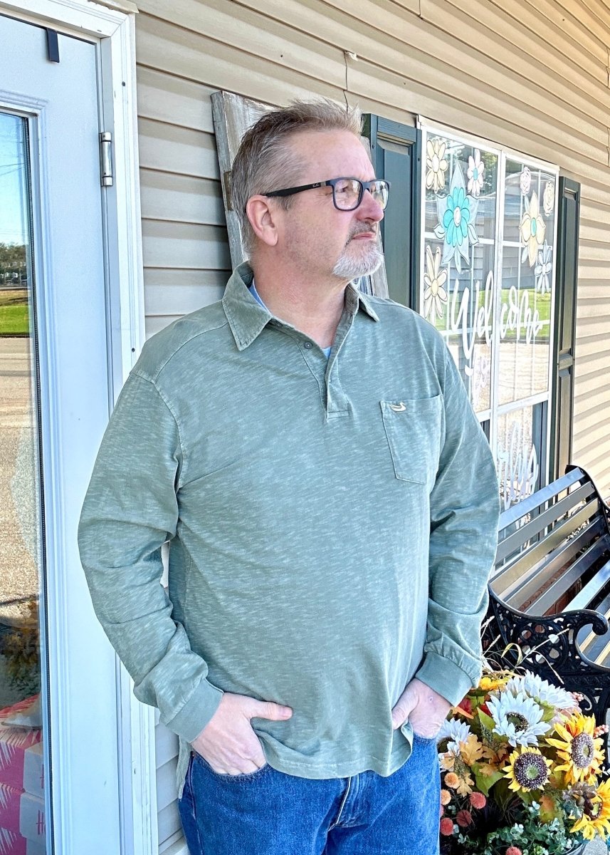 Southern Marsh Slub Polo - Long Sleeve - Sandstone or Washed Blue - Southern Slub Polo -Jimberly's Boutique-Olive Branch-Mississippi