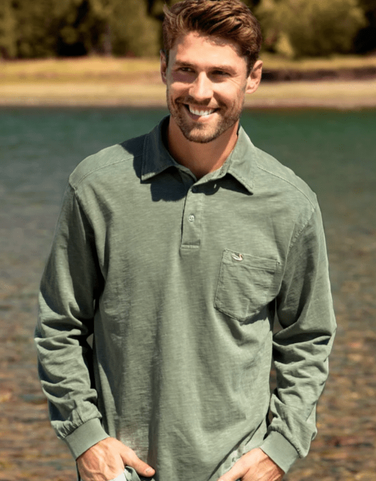 Southern Marsh Slub Polo - Long Sleeve - Sandstone or Washed Blue - Southern Slub Polo -Jimberly's Boutique-Olive Branch-Mississippi
