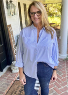 Striped Button Down Shirt - Light Blue - -Jimberly's Boutique-Olive Branch-Mississippi