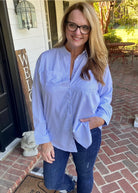 Striped Button Down Shirt - Light Blue - -Jimberly's Boutique-Olive Branch-Mississippi