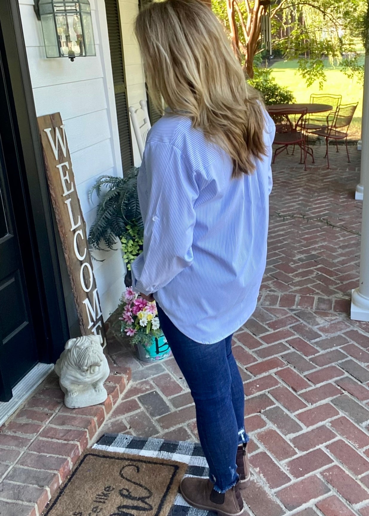 Striped Button Down Shirt - Light Blue - Jimberly's Boutique