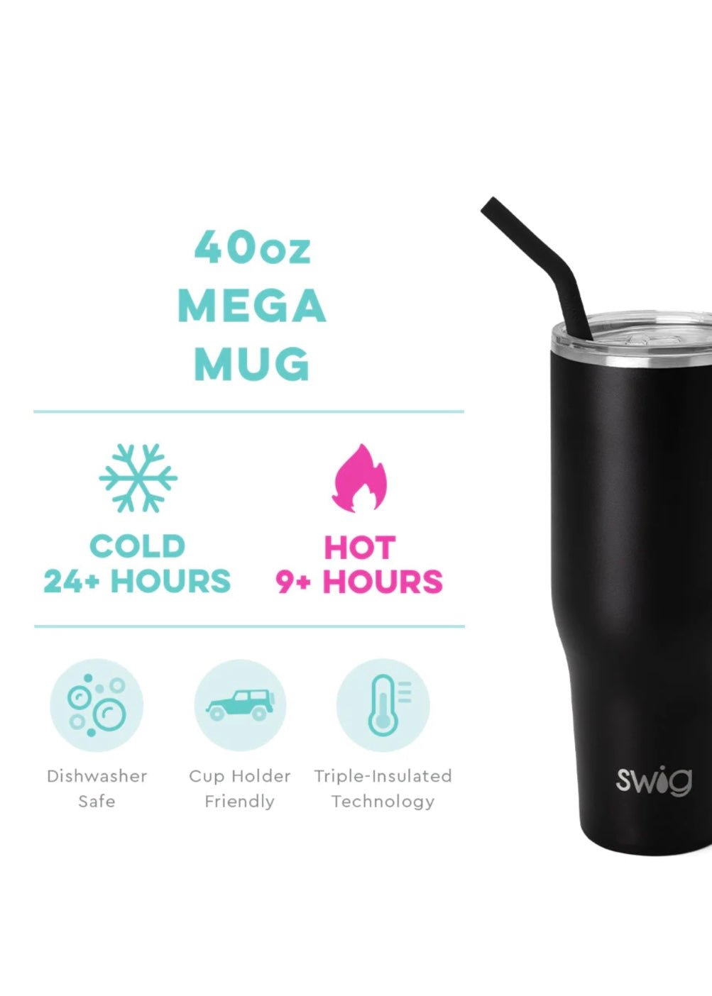 Swig Mega Mug 40 oz - Black - Jimberly's Boutique