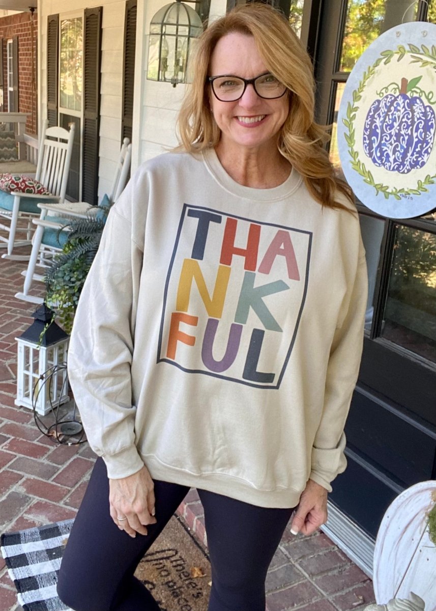 Thankful Sweatshirt - Tan - Graphic Tee - Jimberly's Boutique - Olive Branch - Mississippi
