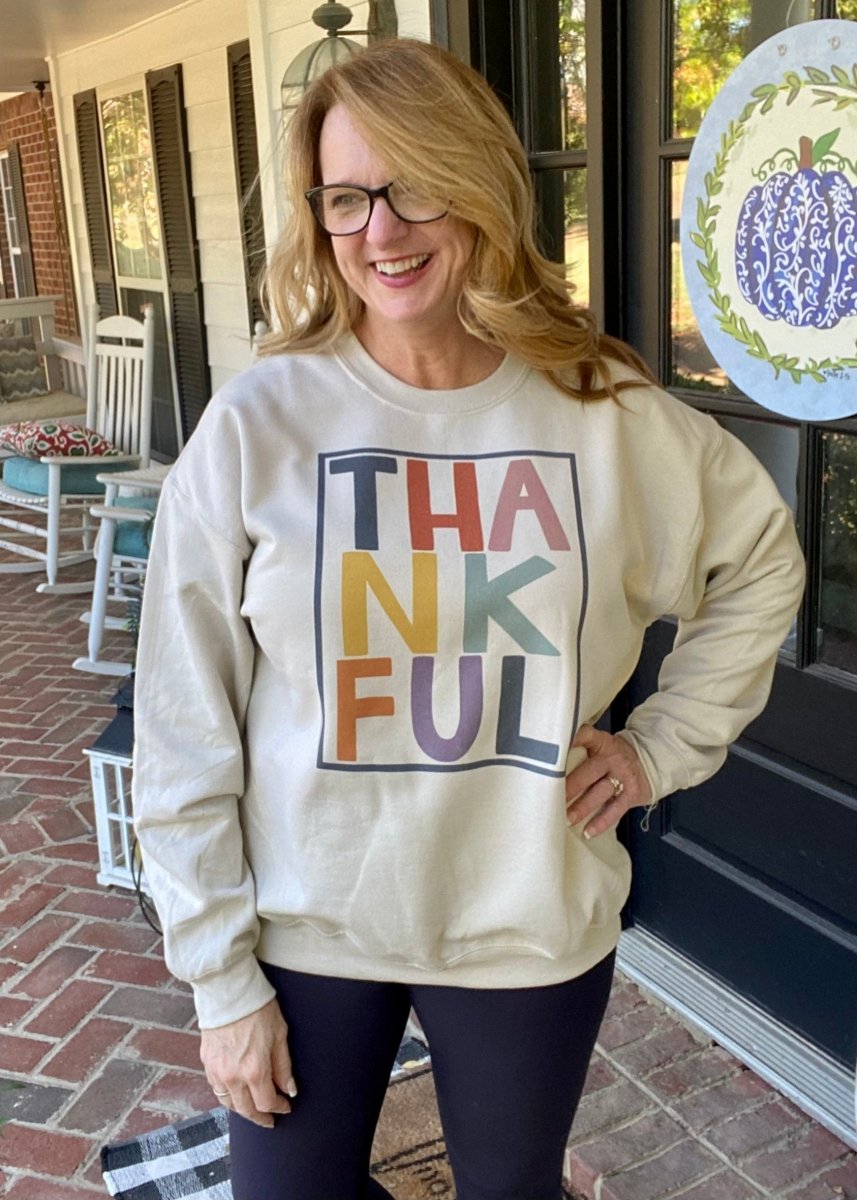 Thankful Sweatshirt - Tan - Graphic Tee - Jimberly's Boutique - Olive Branch - Mississippi