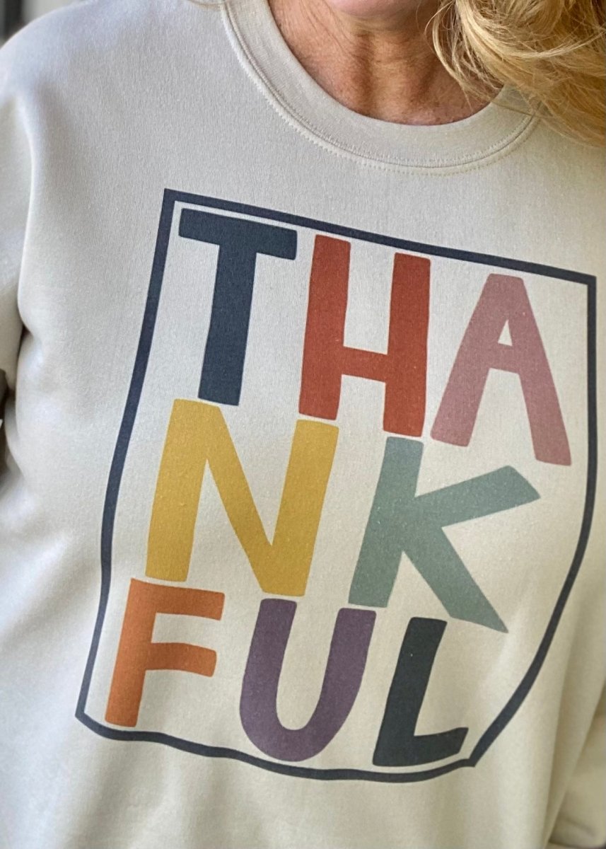 Thankful Sweatshirt - Tan - Graphic Tee - Jimberly's Boutique - Olive Branch - Mississippi
