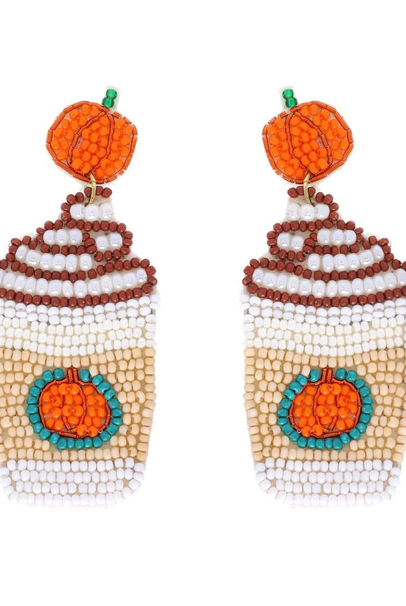 Thanksgiving Pumpkin Latte Beaded Earrings - earrings -Jimberly's Boutique-Olive Branch-Mississippi