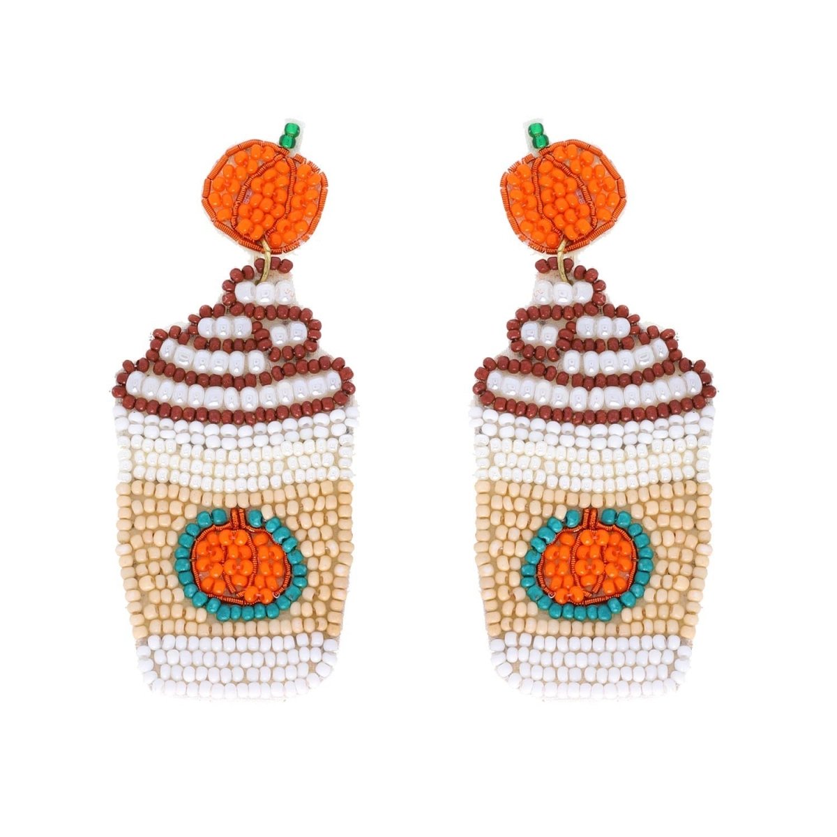 Thanksgiving Pumpkin Latte Beaded Earrings - earrings -Jimberly's Boutique-Olive Branch-Mississippi
