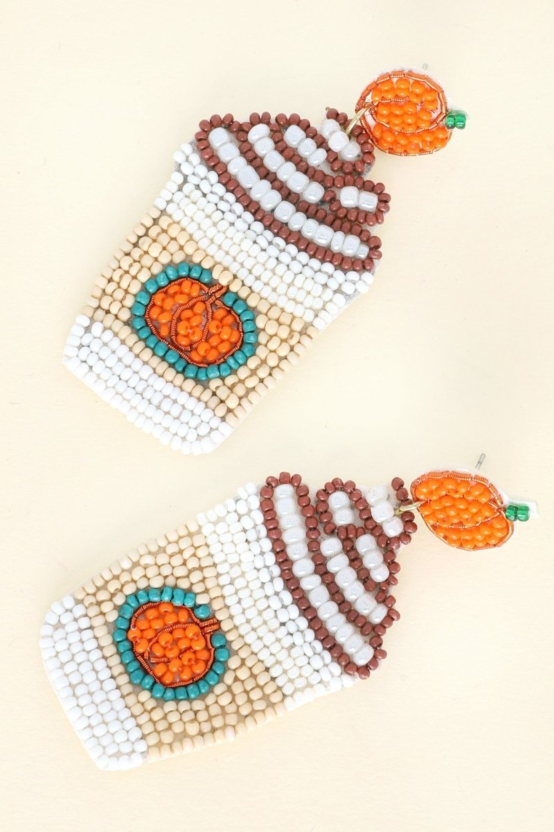 Thanksgiving Pumpkin Latte Beaded Earrings - earrings - Jimberly's Boutique