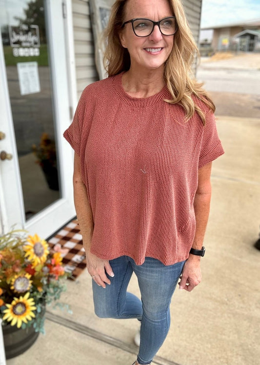 The Carlisle Ribbed Top - Rust - Shirts & Tops - Jimberly's Boutique