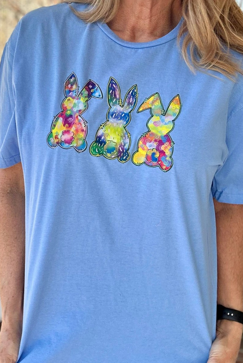 Three Colorful Easter Bunny Backsides Graphic Tee - Gildan Soft Style Graphic Tee -Jimberly's Boutique-Olive Branch-Mississippi