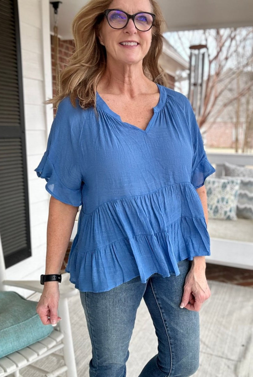 Umgee | All About Ruffles Top | Denim Blue - Casual Top -Jimberly's Boutique-Olive Branch-Mississippi