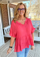 Umgee | All About Ruffles Top | Strawberry - -Jimberly's Boutique-Olive Branch-Mississippi