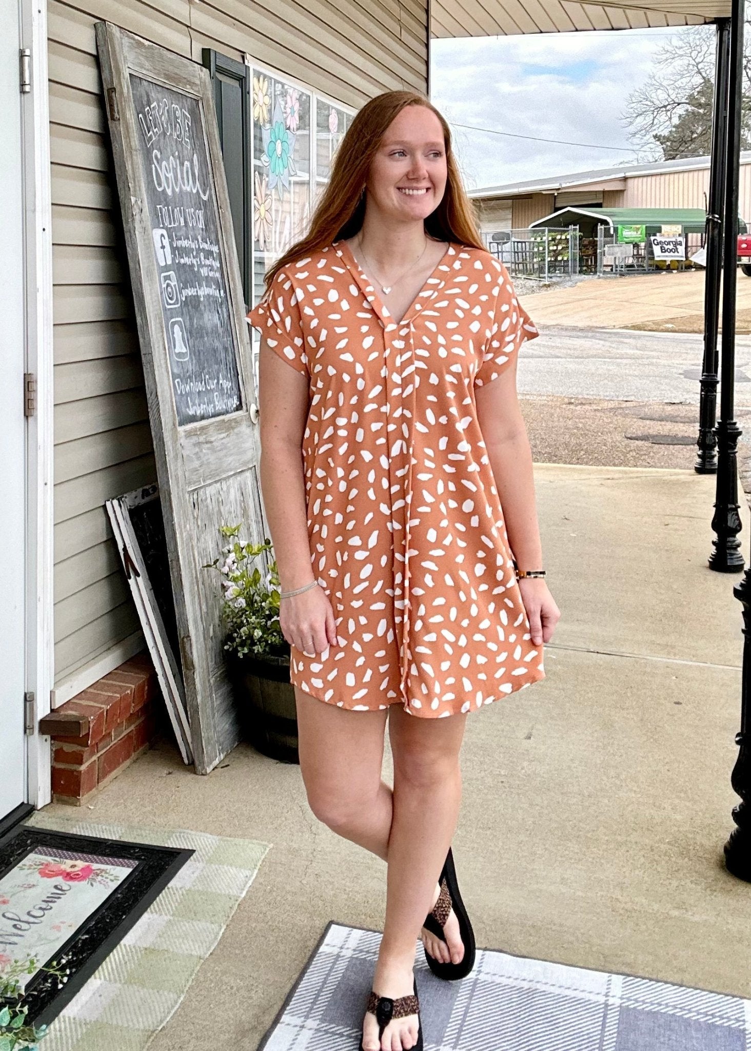 Umgee Apricot Dalmatian Print Dress - Jimberly's Boutique