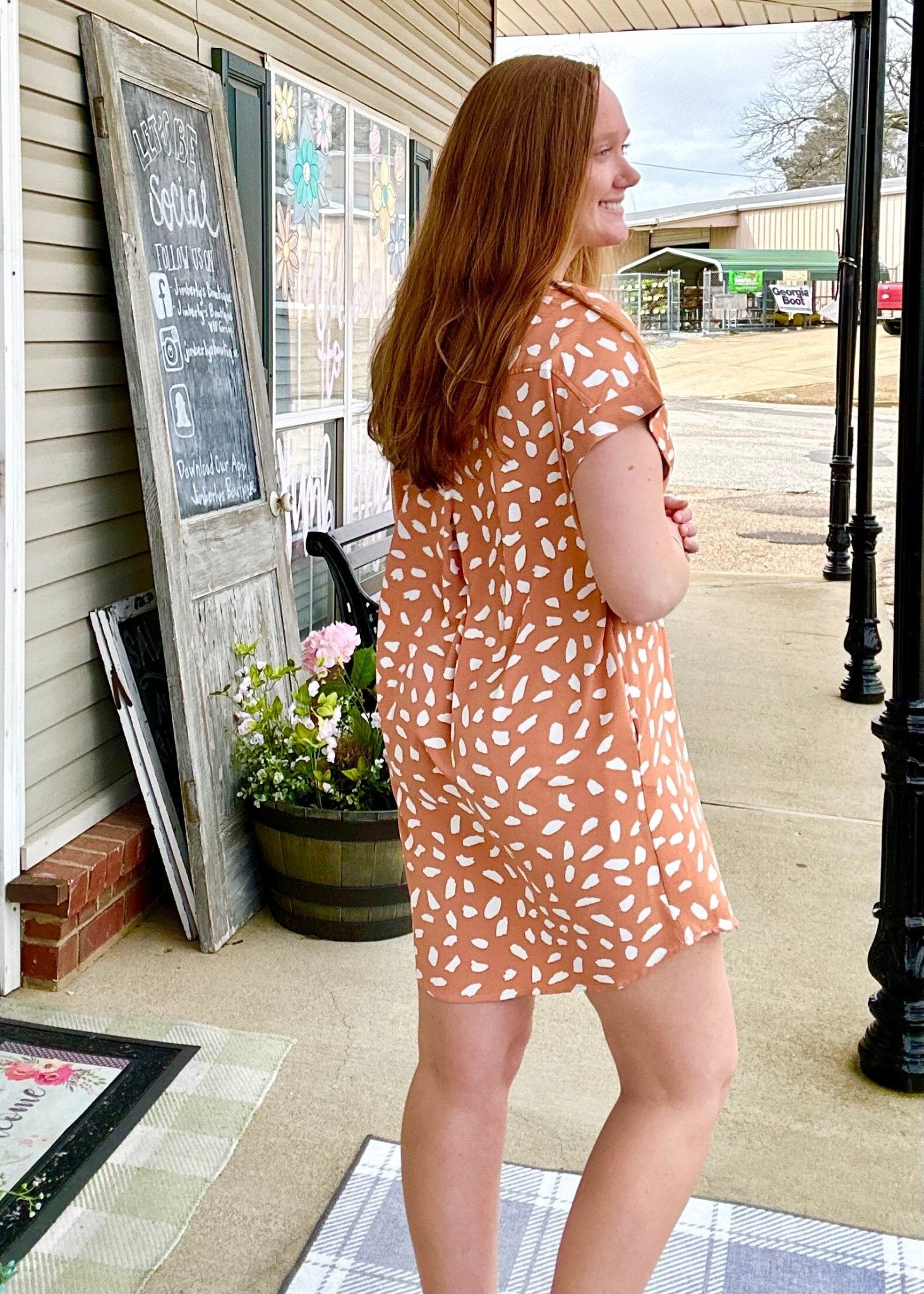 Umgee Apricot Dalmatian Print Dress - Jimberly's Boutique