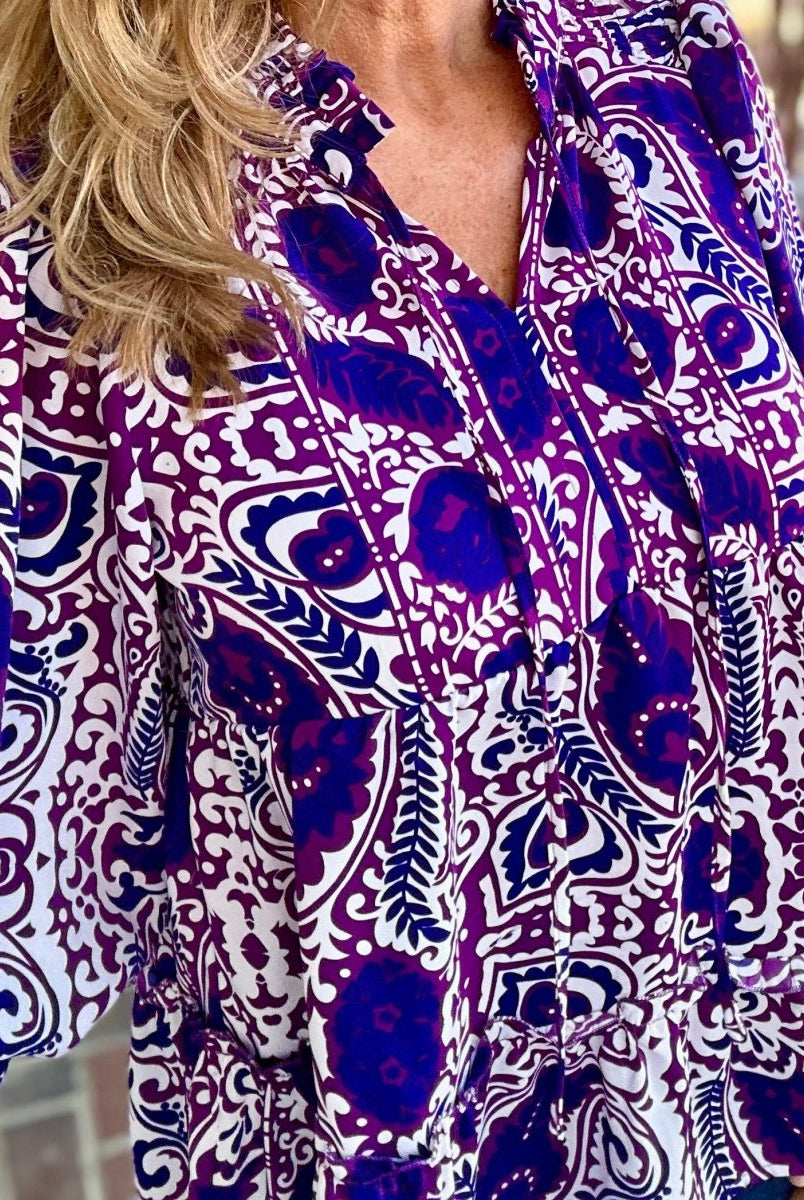 Umgee Baby Doll Ruffle Paisley Top - Eggplant - Shirts & Tops -Jimberly's Boutique-Olive Branch-Mississippi