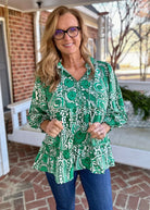 Umgee Baby Doll Ruffle Paisley Top - Green - Shirts & Tops -Jimberly's Boutique-Olive Branch-Mississippi