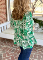 Umgee Baby Doll Ruffle Paisley Top - Green - Shirts & Tops -Jimberly's Boutique-Olive Branch-Mississippi