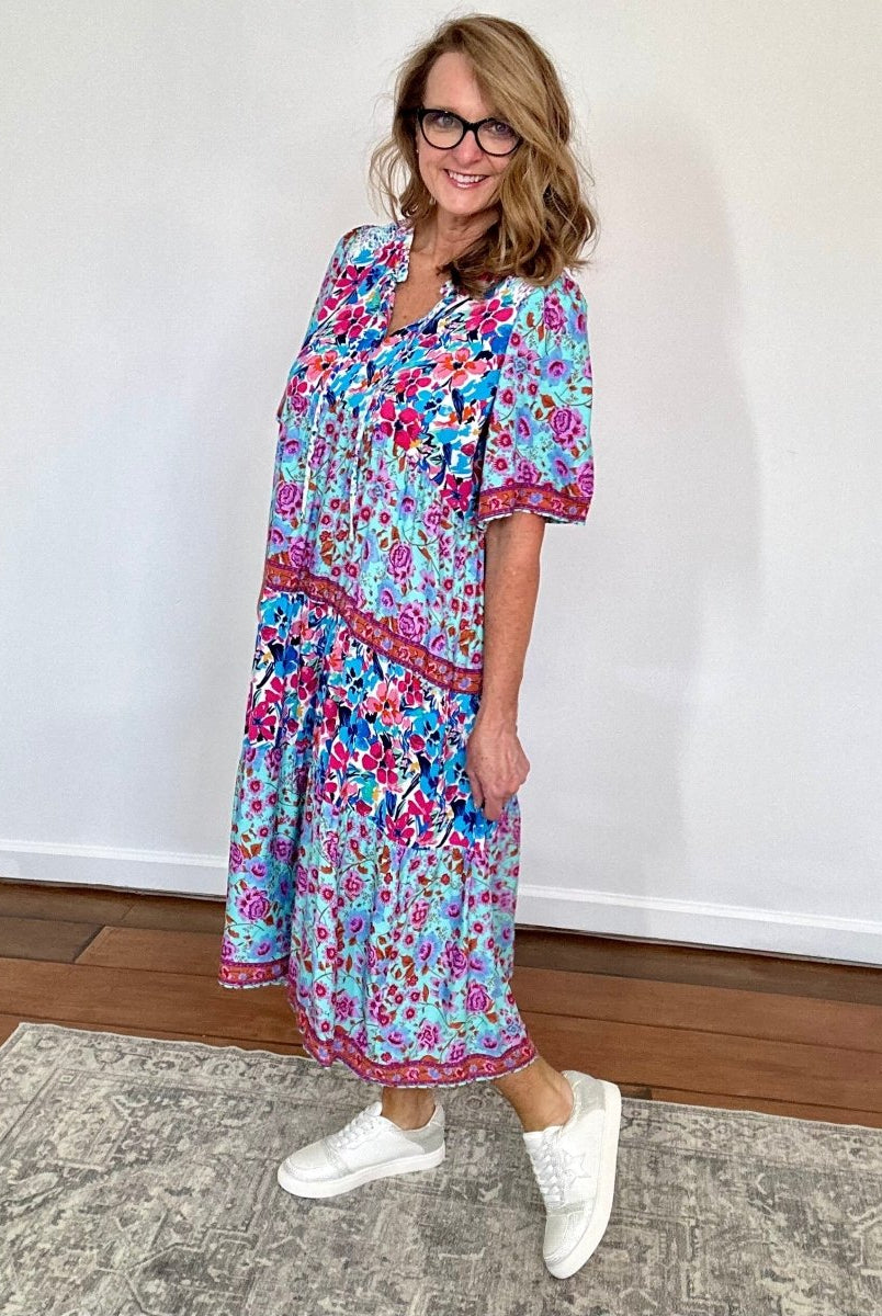 Umgee Floral Mixed Print Maxi Dress - Umgee Dress -Jimberly's Boutique-Olive Branch-Mississippi