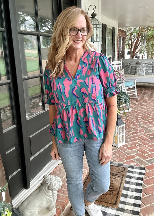 Umgee Multi-color Animal Print Top - Casual Top - Jimberly's Boutique