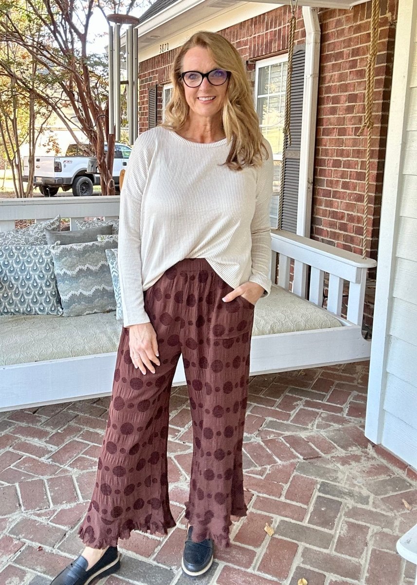 Umgee | Solid Dotted | Pants | Brown - pants - Jimberly's Boutique