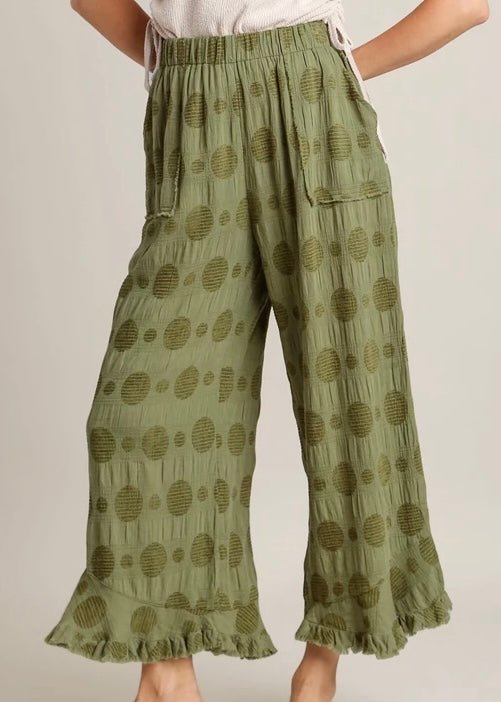 Umgee Solid Dotted Pants - Olive - pants - Jimberly's Boutique