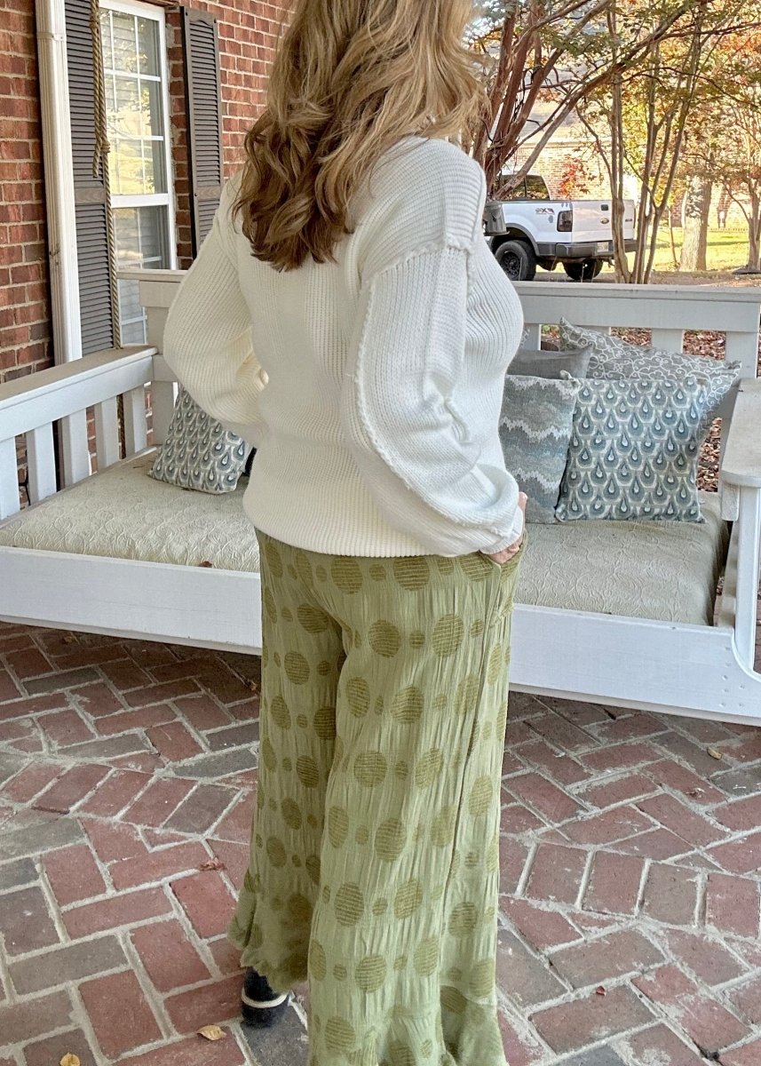 Umgee Solid Dotted Pants - Olive - pants - Jimberly's Boutique