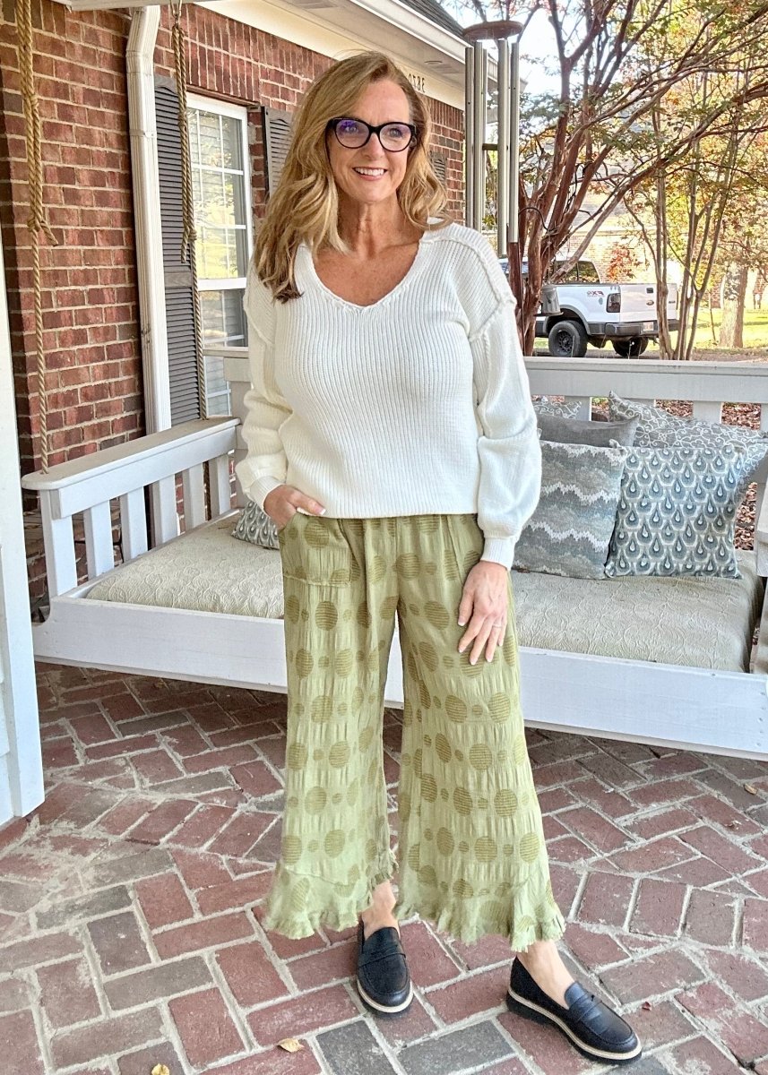 Umgee Solid Dotted Pants - Olive - pants - Jimberly's Boutique