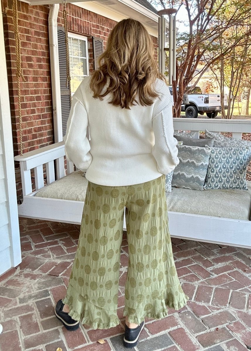 Umgee Solid Dotted Pants - Olive - pants - Jimberly's Boutique