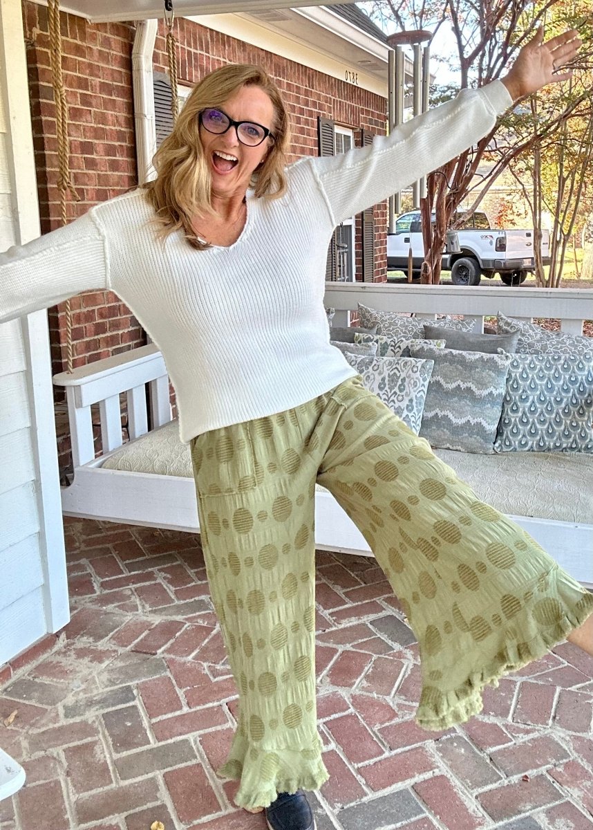 Umgee Solid Dotted Pants - Olive - pants - Jimberly's Boutique