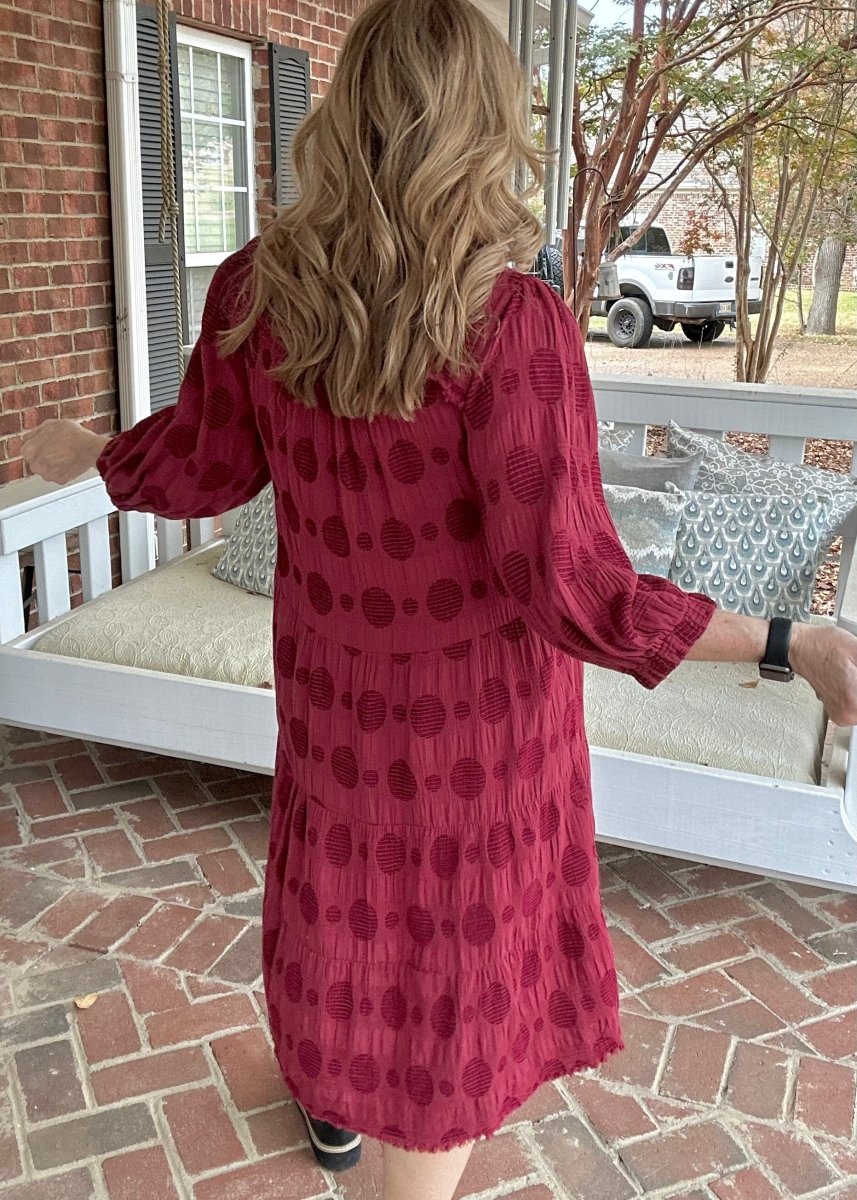 Umgee Solid Dotted Tiered Midi Dress - Wine - Maxi Dress - Jimberly's Boutique
