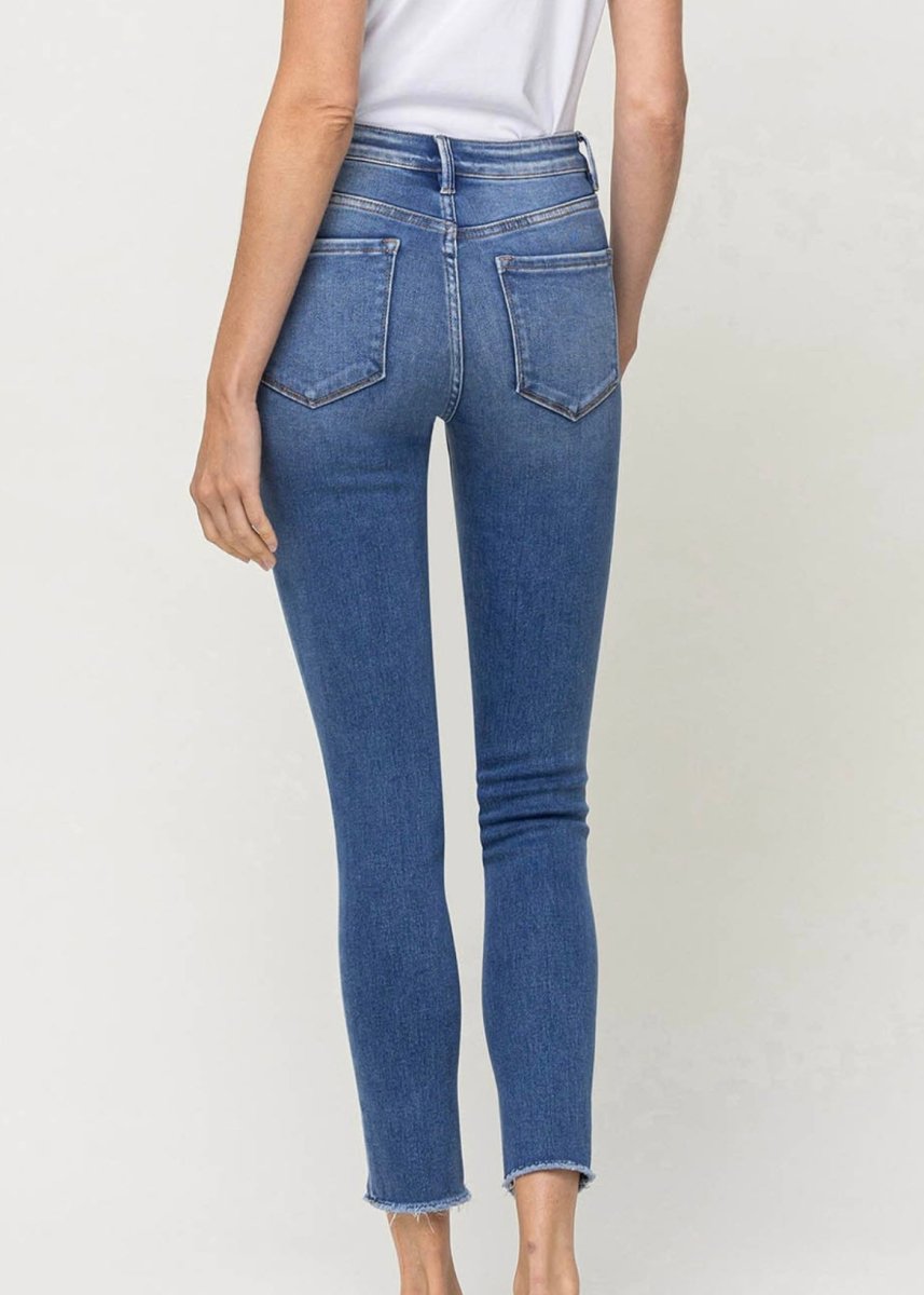 Vervet Amber Mid Rise Raw Hem Crop Skinny Jeans - Medium Wash - 27" Inseam - Skinny Jeans -Jimberly's Boutique-Olive Branch-Mississippi