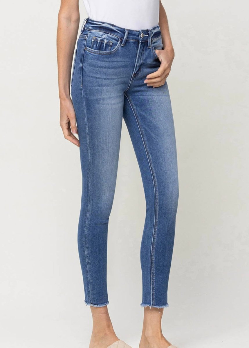 Vervet Amber Mid Rise Raw Hem Crop Skinny Jeans - Medium Wash - 27" Inseam - Skinny Jeans -Jimberly's Boutique-Olive Branch-Mississippi