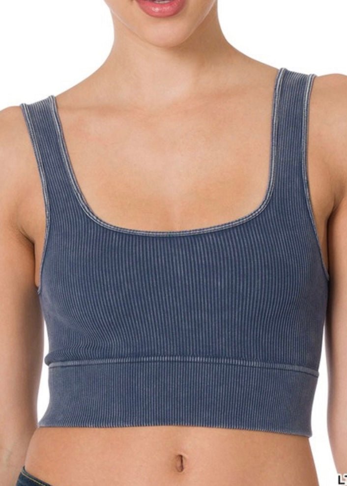 Washed Ribbed Square Neck Tank Top - -Jimberly's Boutique-Olive Branch-Mississippi