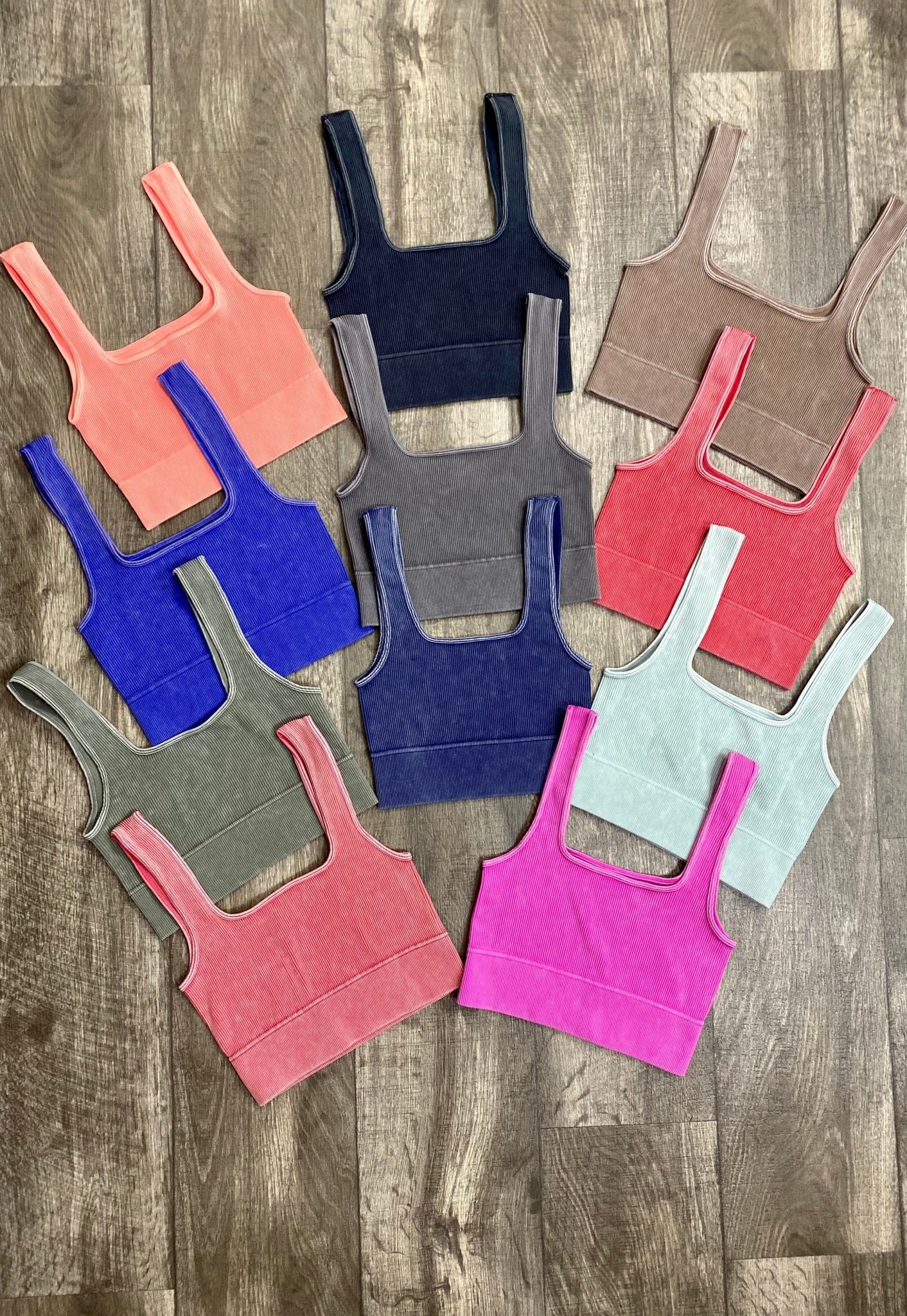 Washed Ribbed Square Neck Tank Top - -Jimberly's Boutique-Olive Branch-Mississippi