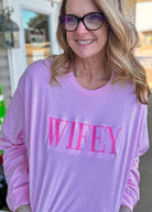 Wifey Embroidered Long Sleeve - Light Pink - Embroidered Sweatshirt -Jimberly's Boutique-Olive Branch-Mississippi