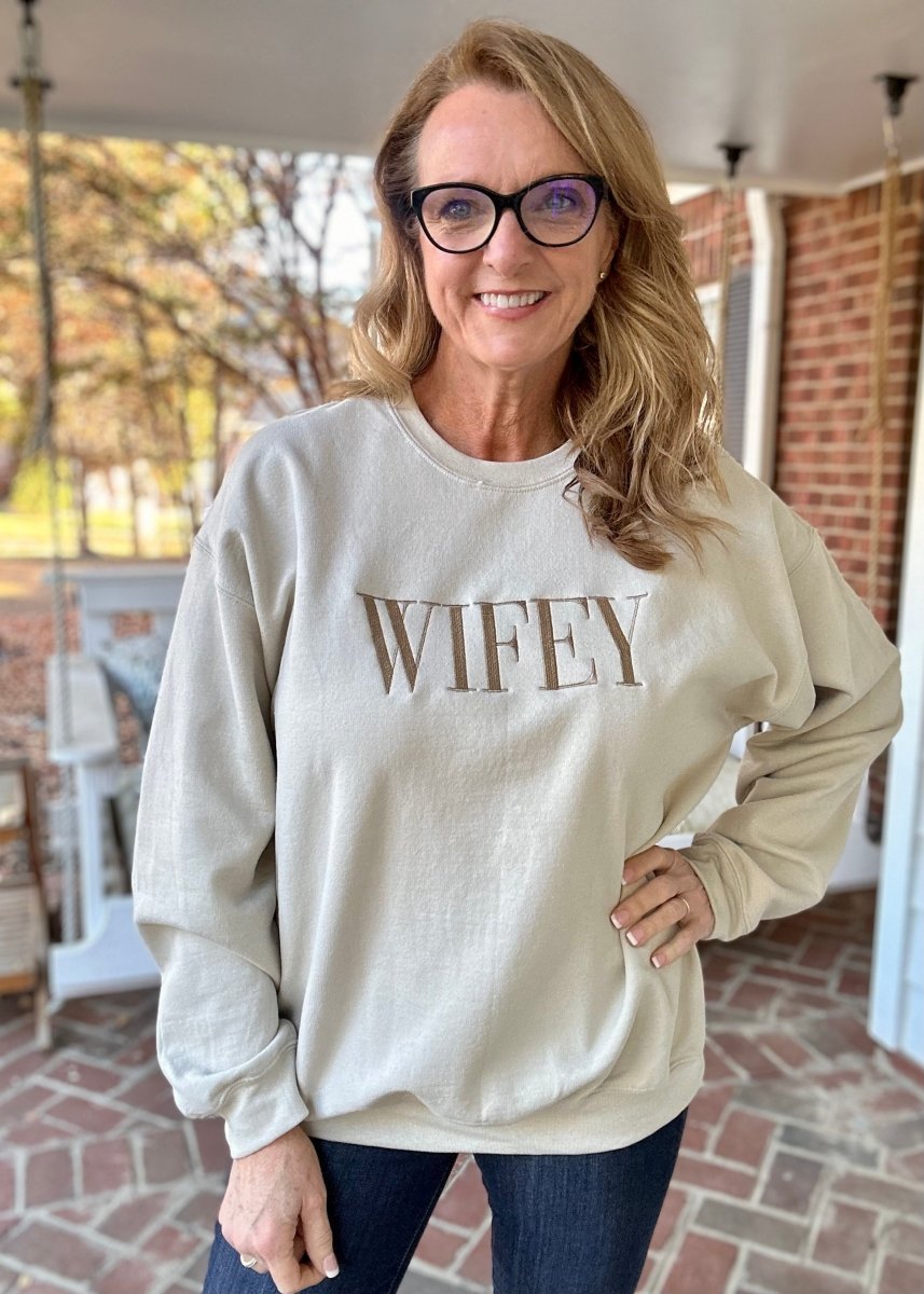 Wifey Embroidered Sweatshirt - Embroidered Sweatshirt - Jimberly's Boutique