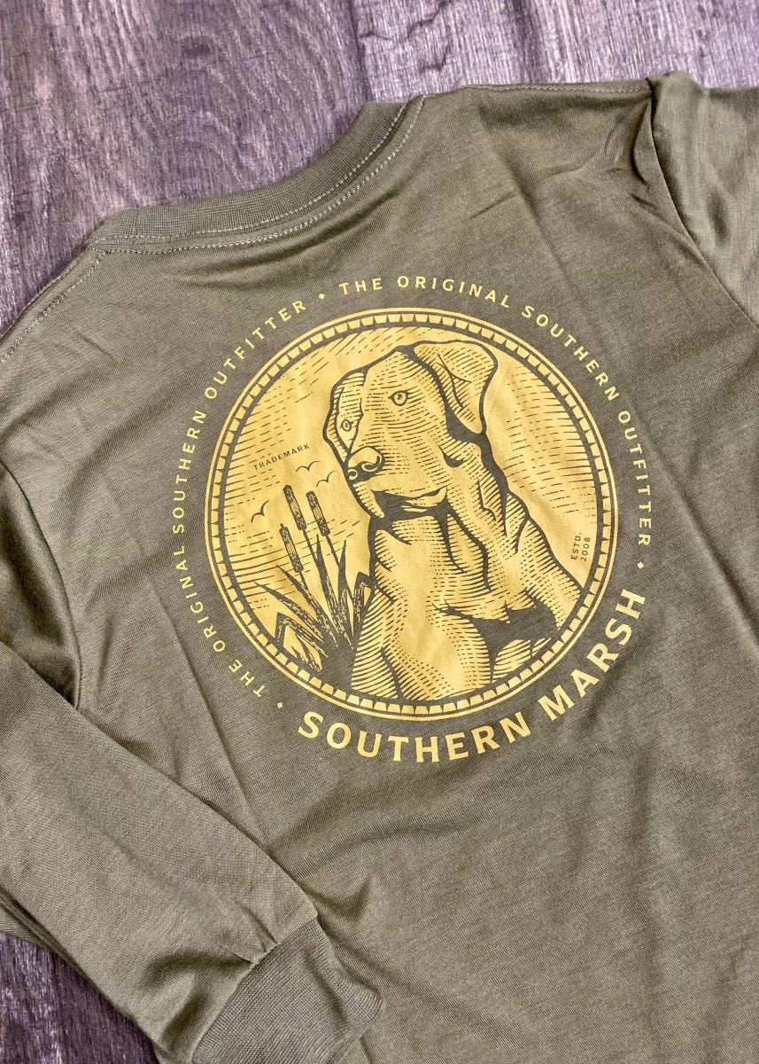Youth Southern Marsh FieldTec Comfort Tee - Engraved Outfitter - Long Sleeve - Dark Olive - Graphic Tee - Jimberly's Boutique - Olive Branch - Mississippi