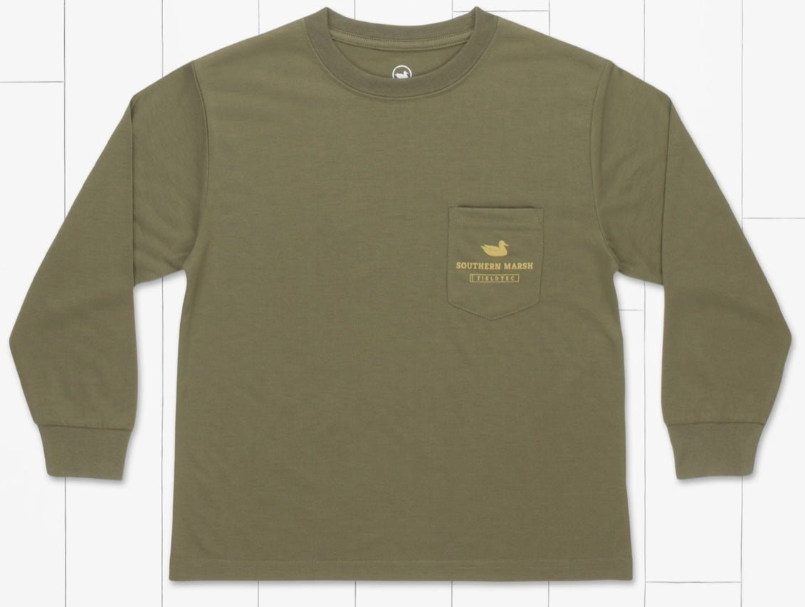 Youth Southern Marsh FieldTec Comfort Tee - Engraved Outfitter - Long Sleeve - Dark Olive - Graphic Tee - Jimberly's Boutique - Olive Branch - Mississippi