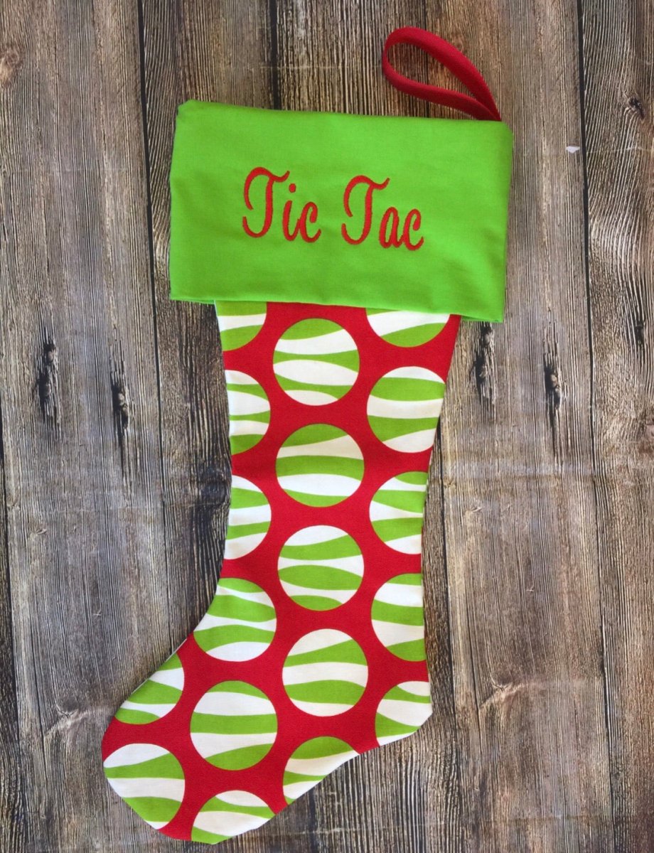 Zebra Dot/Green Cuff - Monogrammed Christmas Stocking - Stocking - Jimberly's Boutique - Olive Branch - Mississippi