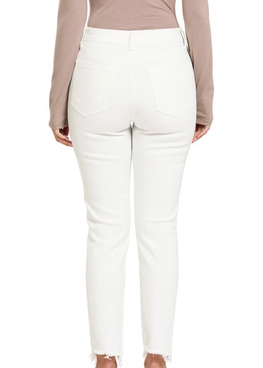 Zenana Button Front Skinny Jeans - White - Jimberly's – Jimberly's Boutique