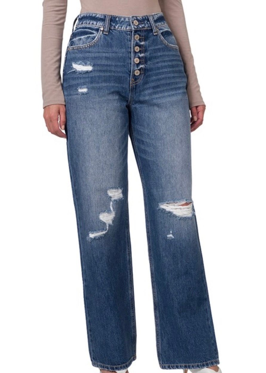 Zenana Button Front Wide Leg Jeans - Jimberly's Boutique