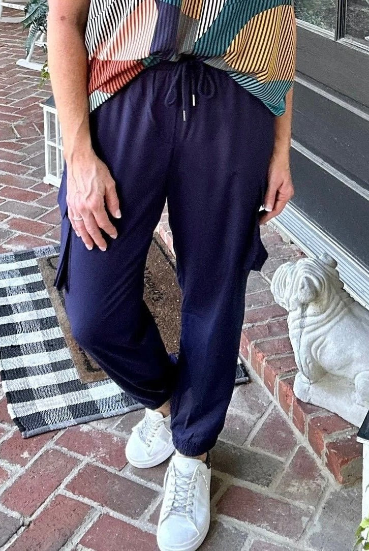 Zenana Drawstring Waist Cargo Joggers - Navy - Casual Joggers -Jimberly's Boutique-Olive Branch-Mississippi