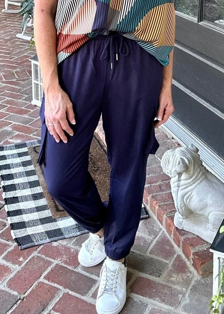 Zenana Drawstring Waist Cargo Joggers - Navy - Casual Joggers -Jimberly's Boutique-Olive Branch-Mississippi