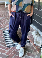 Zenana Drawstring Waist Cargo Joggers - Navy - Casual Joggers -Jimberly's Boutique-Olive Branch-Mississippi
