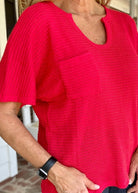 Zenana Key Hole Neckline Lightweight Sweater - Ruby Red (Reg & Plus) - Shirts & Tops -Jimberly's Boutique-Olive Branch-Mississippi