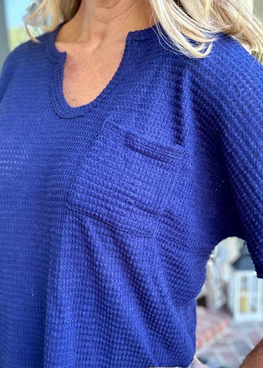 Zenana Key Hole Neckline Sweater ( S - 3X ) - Navy - Casual Top - Jimberly's Boutique